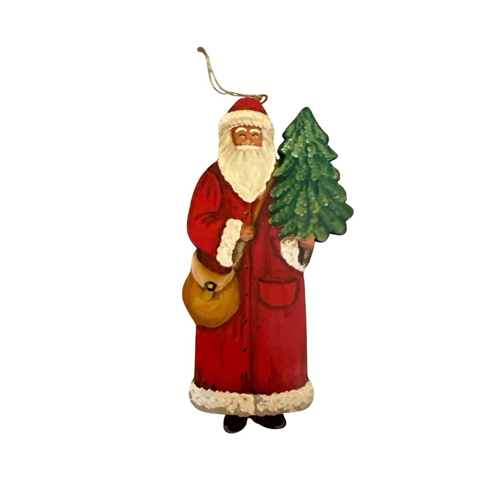 Bobbie Tinright Santa Ornament OS Red Vintage 1981 Wood Folk Art Signed